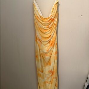 Milumia Maternity Yellow and Orange Draped Dress
